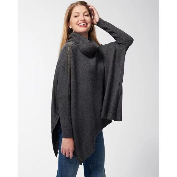 Chico's Sweaters - NWT Chicos Ball Chain Knit Poncho Grey L/ XL $118.00
